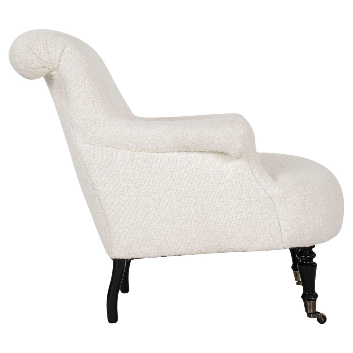 Französischer Napoleon III.-Sessel aus weißem Bouclé im Angebot