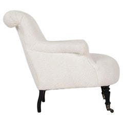 French Napoleon III Armchair in White Boucle