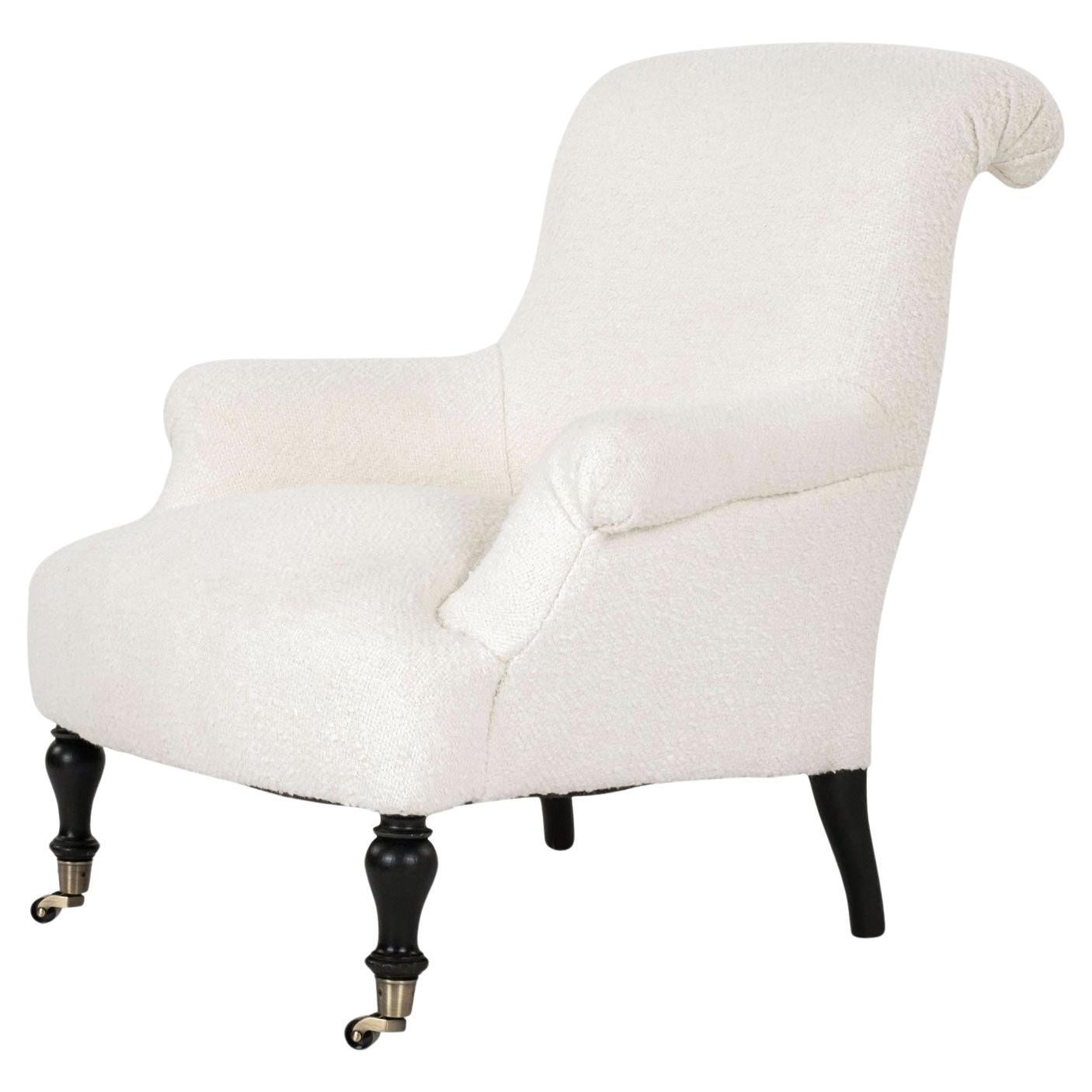 French Napoleon III Armchair in White Boucle