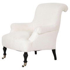 Antique French Napoleon III Armchair in White Boucle