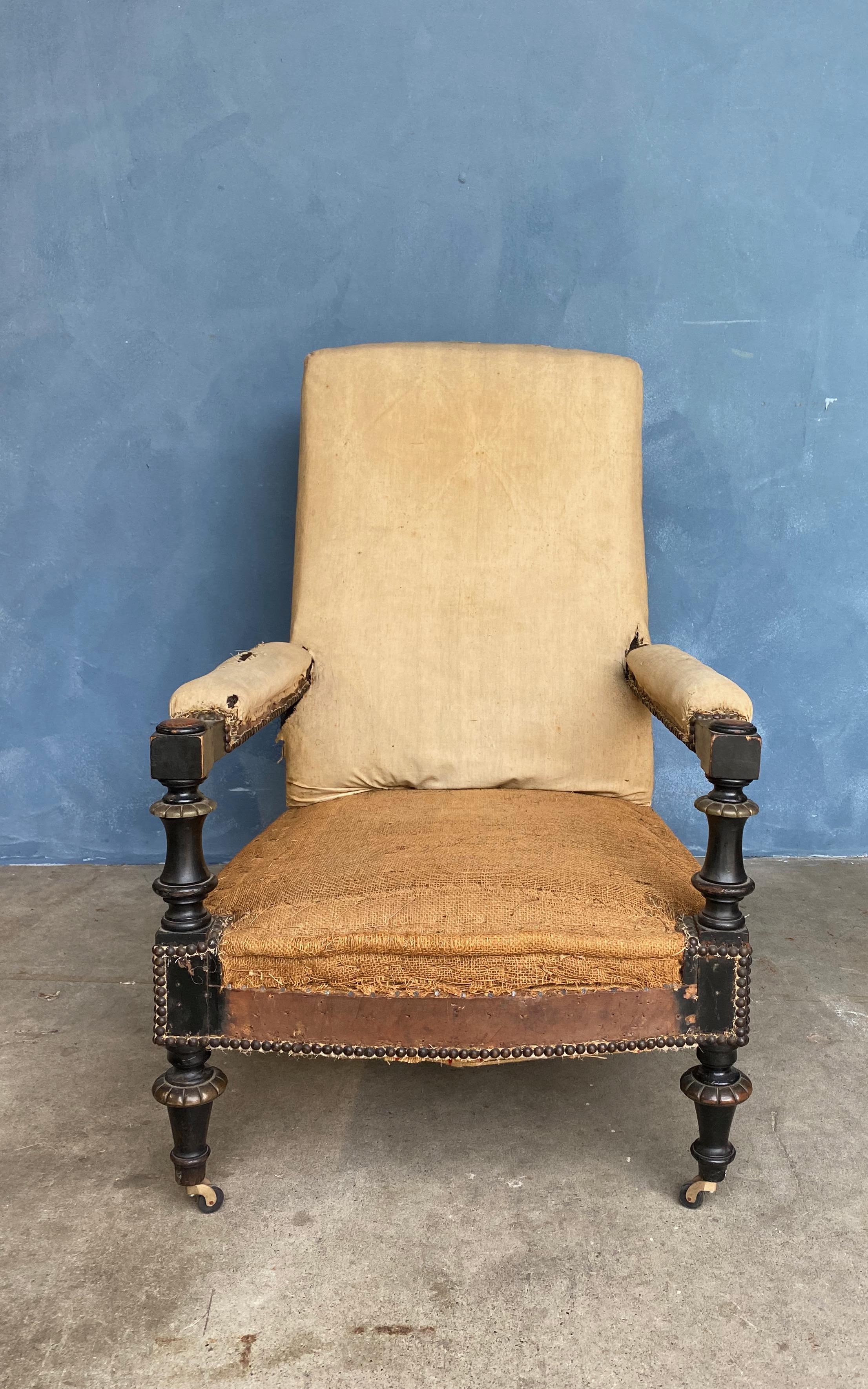 French Napoleon III Armchair with Exposed Arms In Distressed Condition In Buchanan, NY