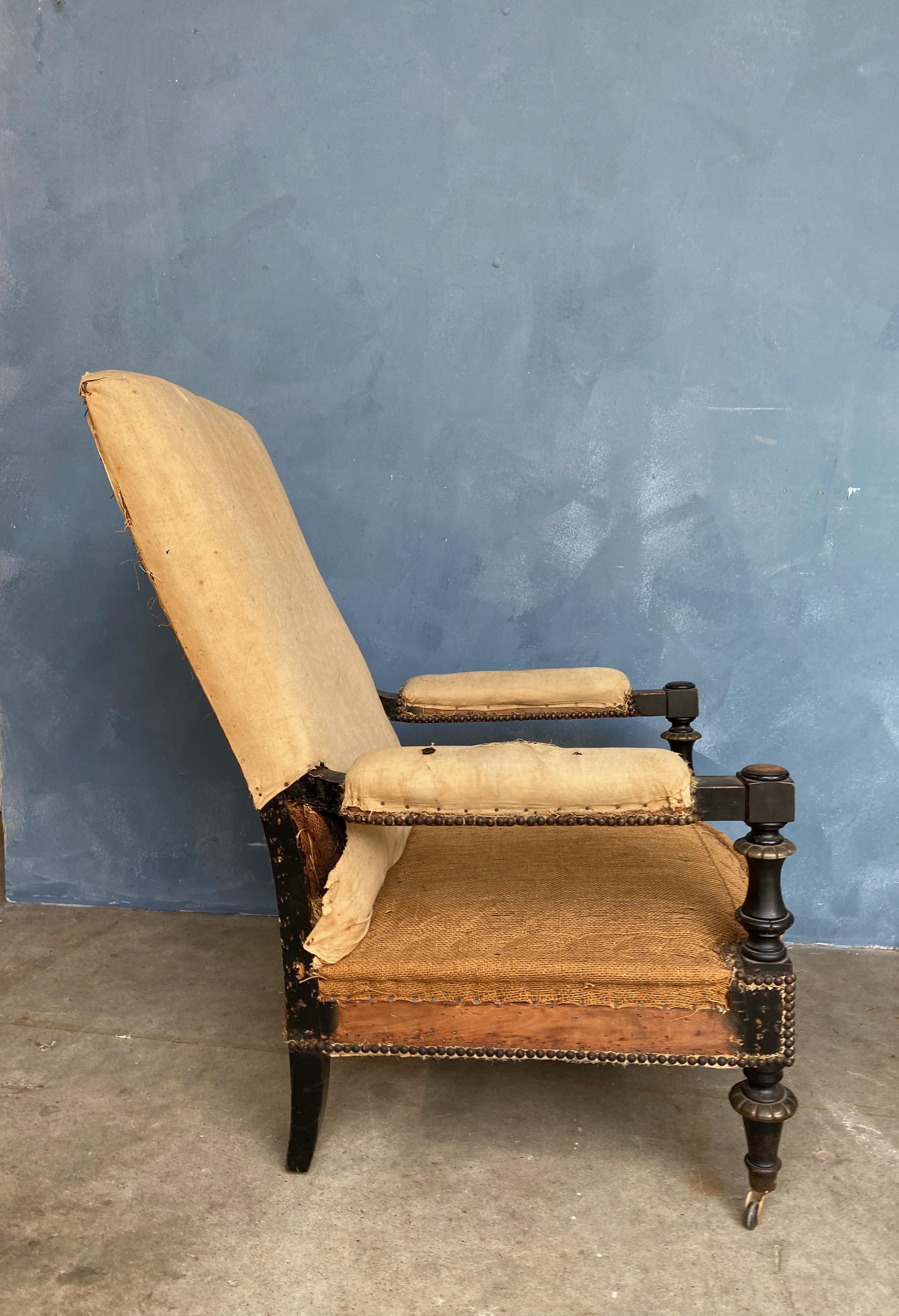 19th Century French Napoleon III Armchair with Exposed Arms