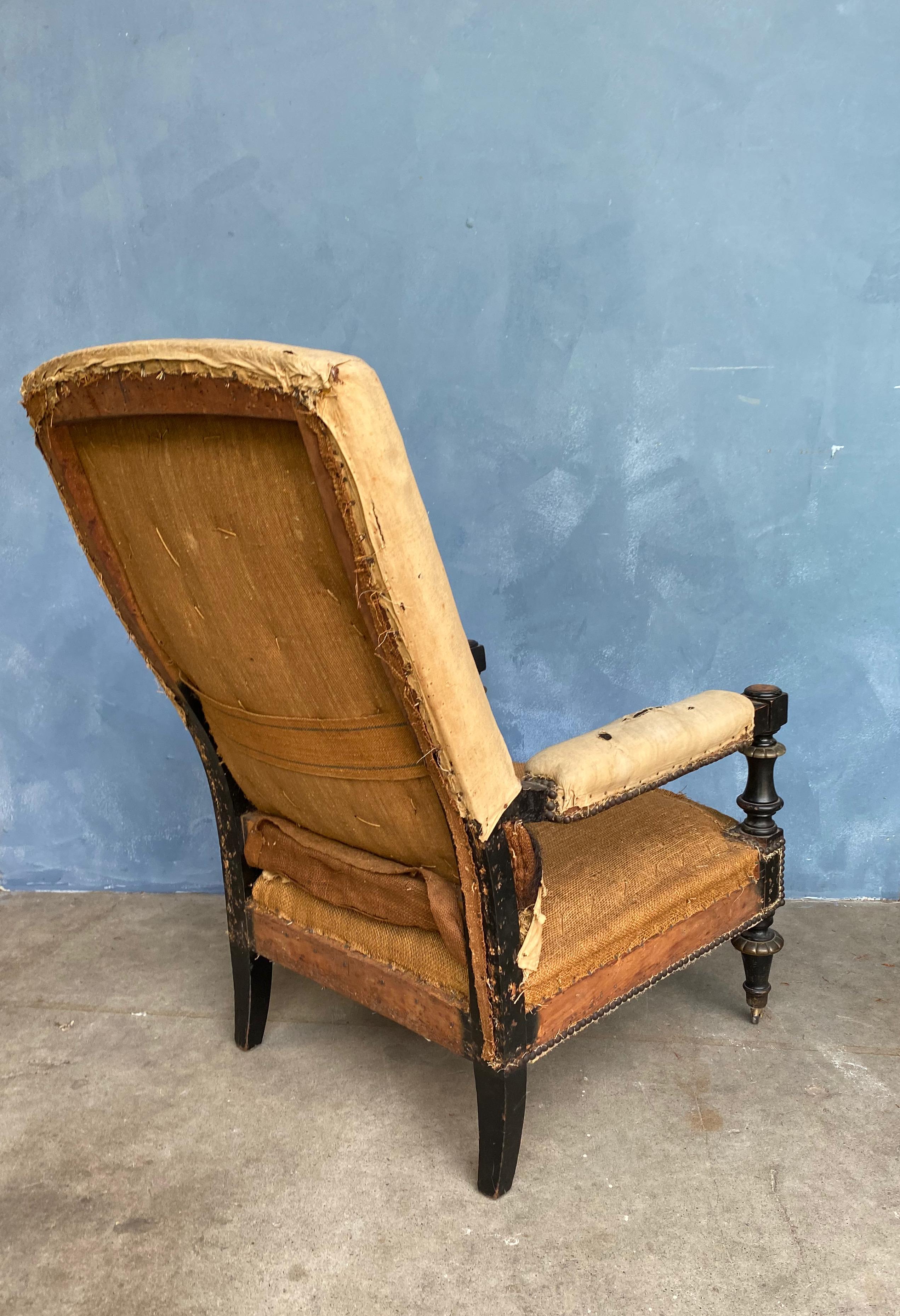Wood French Napoleon III Armchair with Exposed Arms