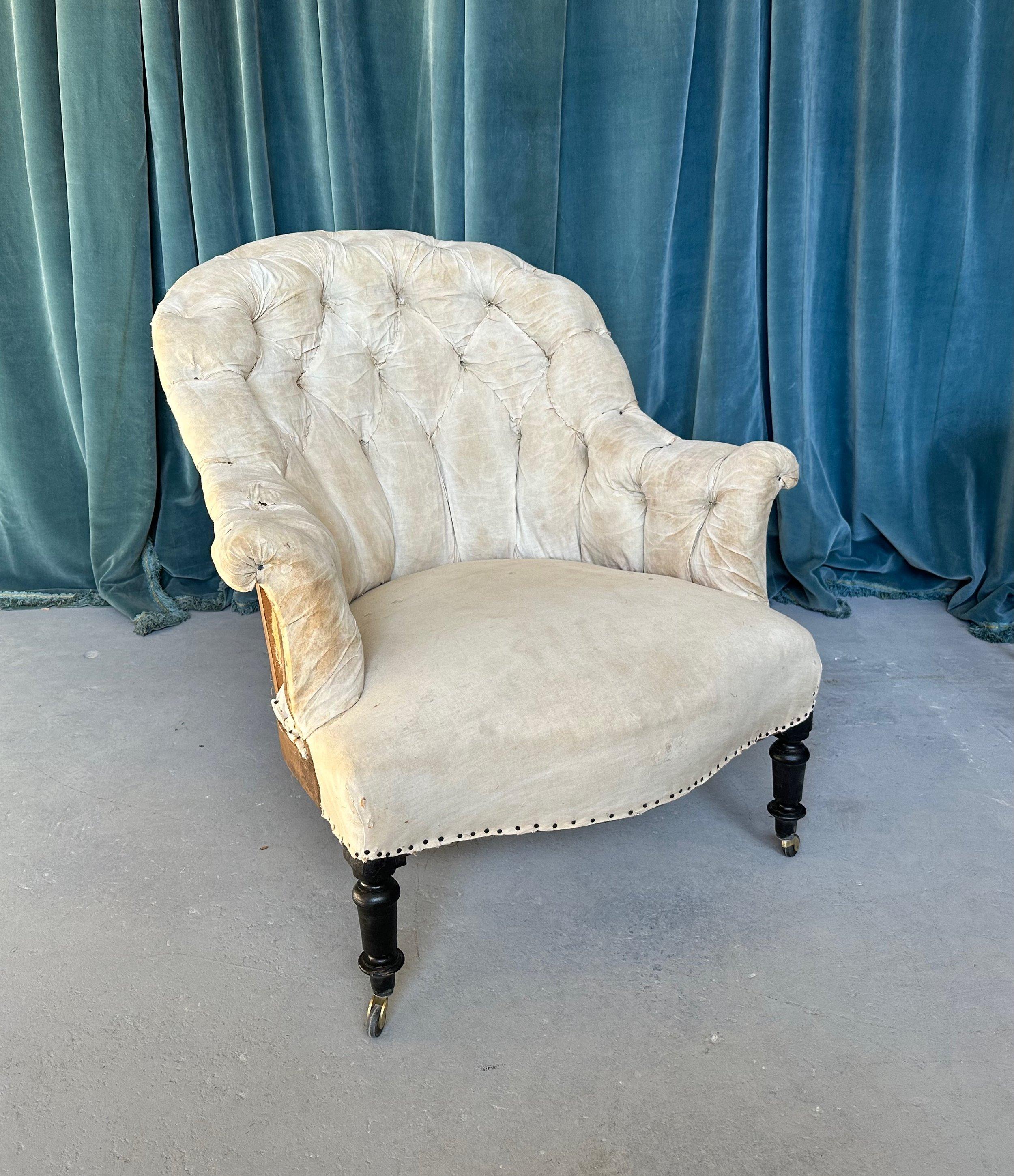 Upholstery French Napoleon III Armchair with Tufted Back For Sale