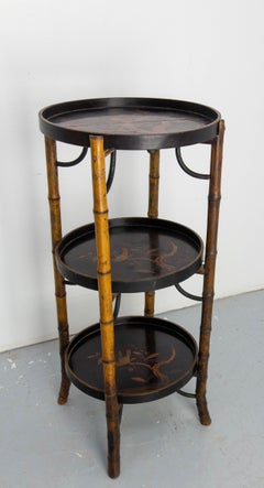 French Napoleon III Bamboo & Lacquered Wood Chinese Style Sellette Late 19th C