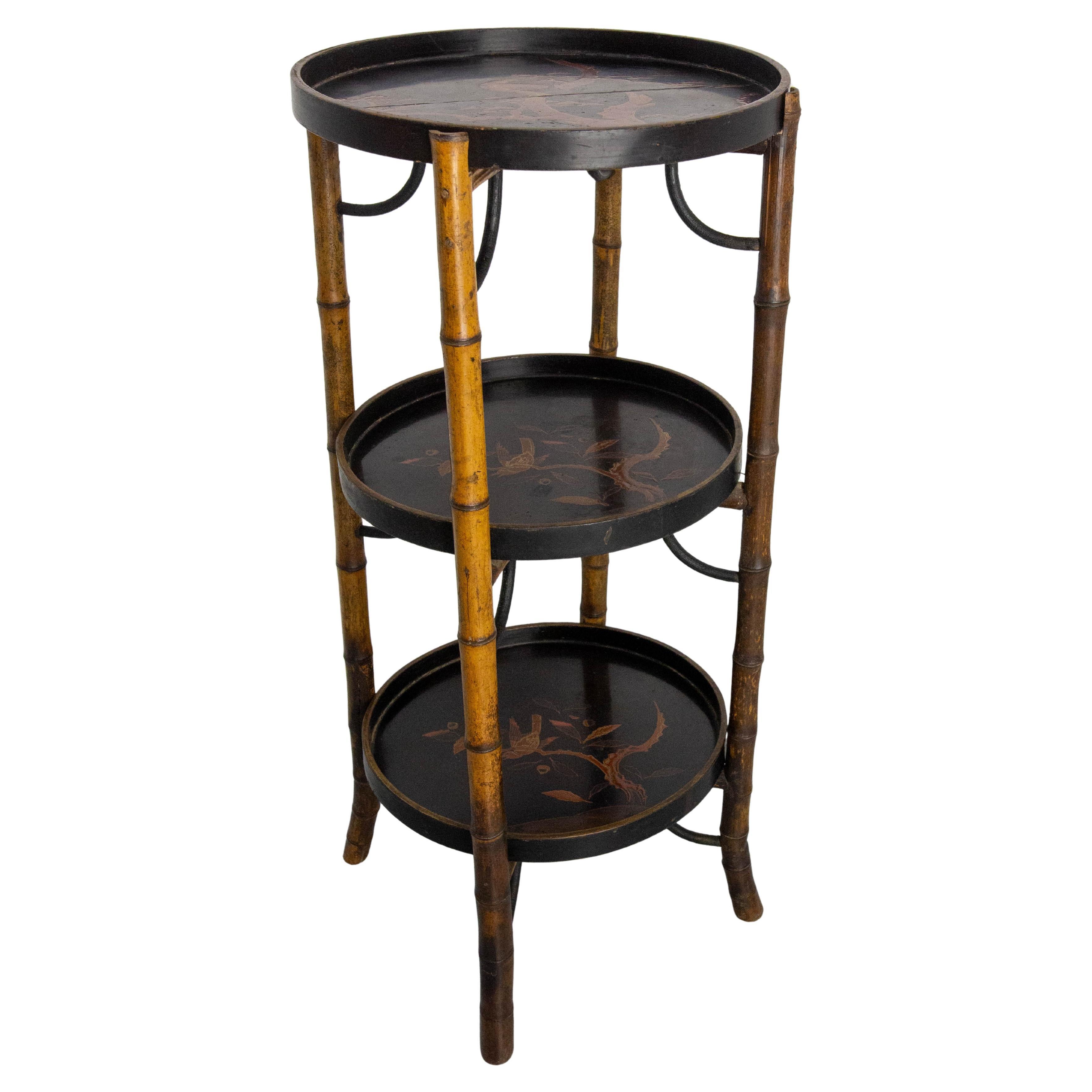 French Napoleon III Bamboo & Lacquered Wood Chinese Style Sellette Late 19th C