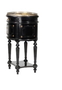 French Napoleon III Black Lacquer Hand-Carved Bedside Table Night Stand