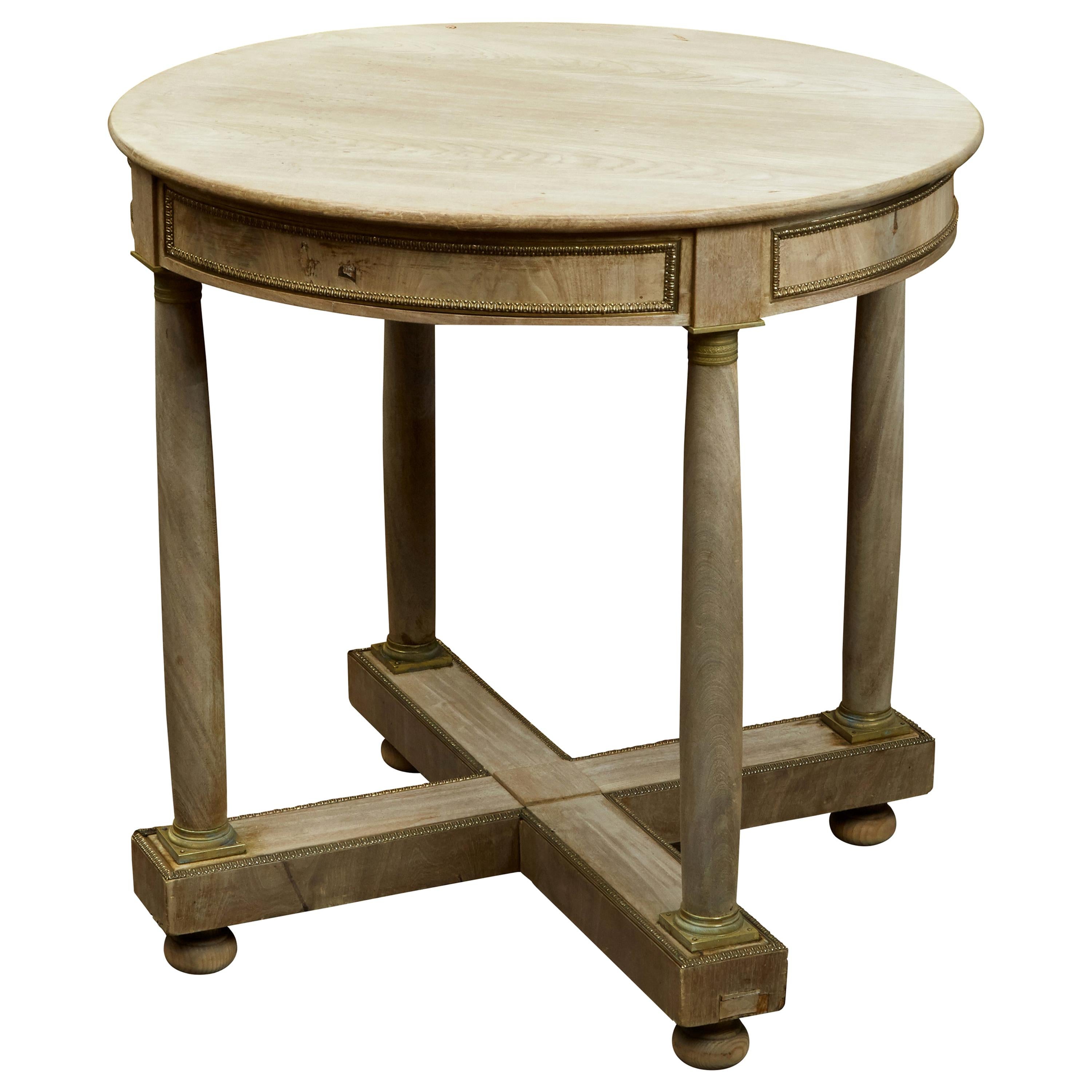 Bleached Carved Wood Table With Eglomise Decoupage Top at 1stDibs