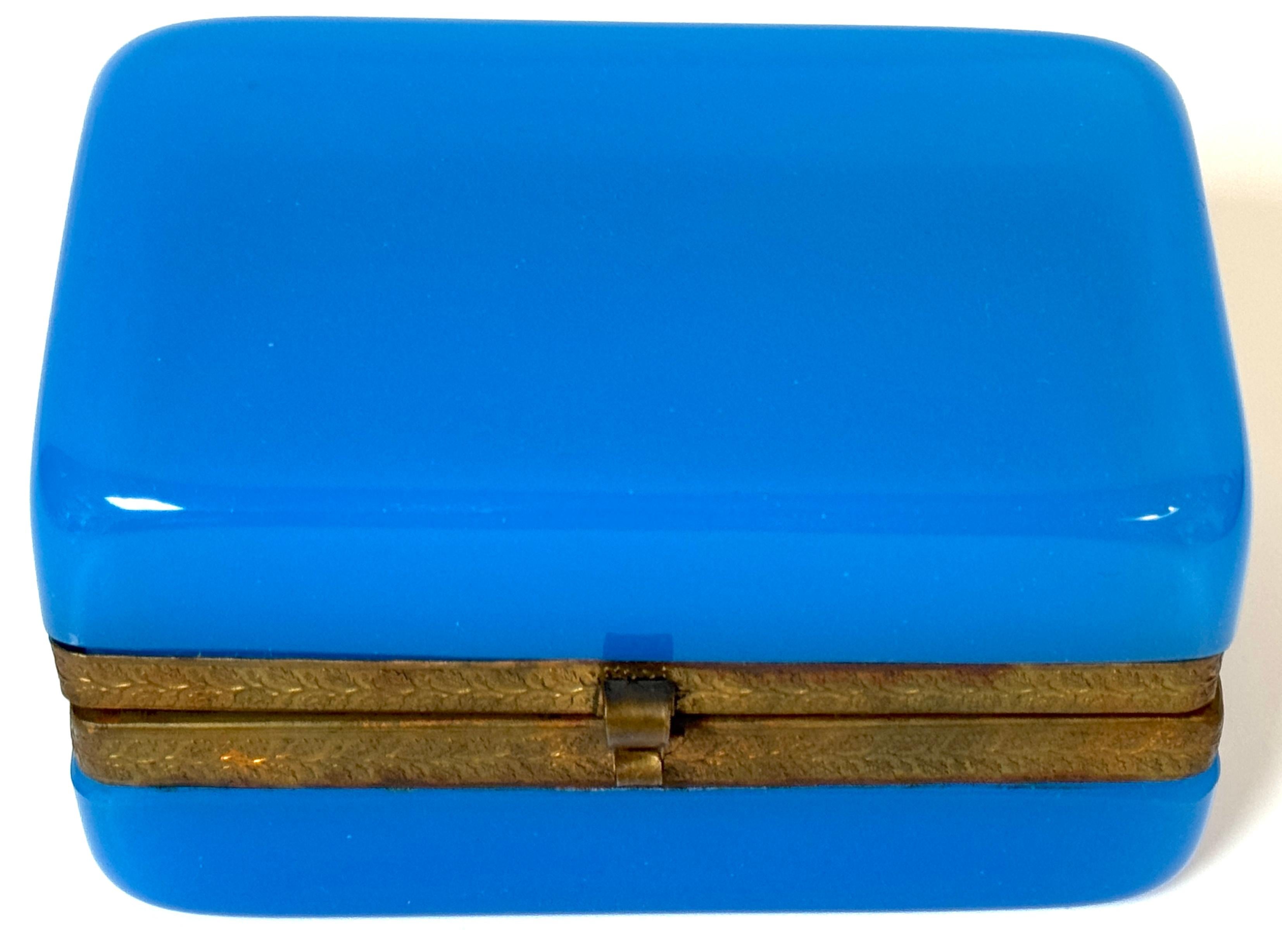 Polished French Napoleon III Blue Opaline Glass Box with Bronze Mounts, Circa 1860 For Sale