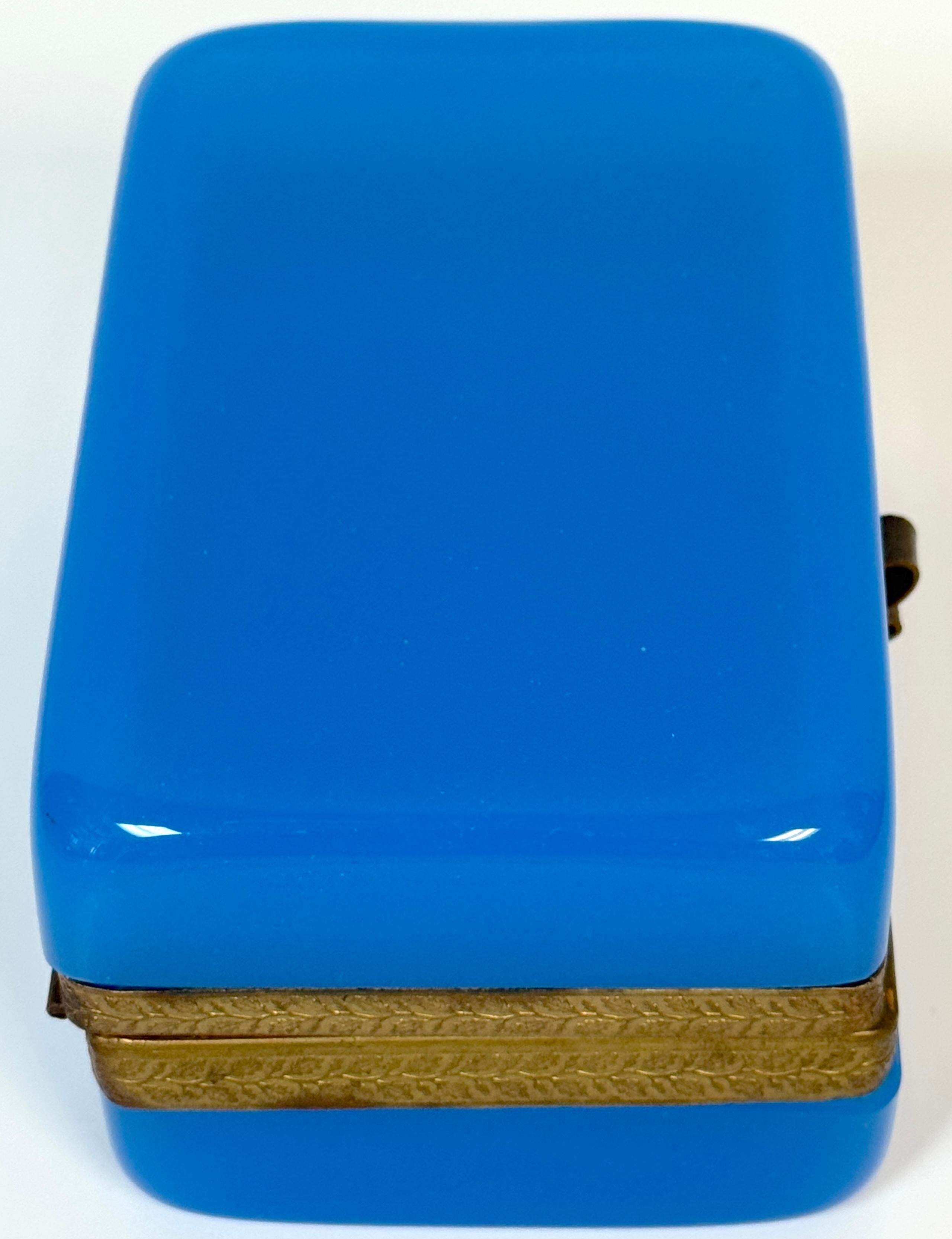 French Napoleon III Blue Opaline Glass Box with Bronze Mounts, Circa 1860 For Sale 4