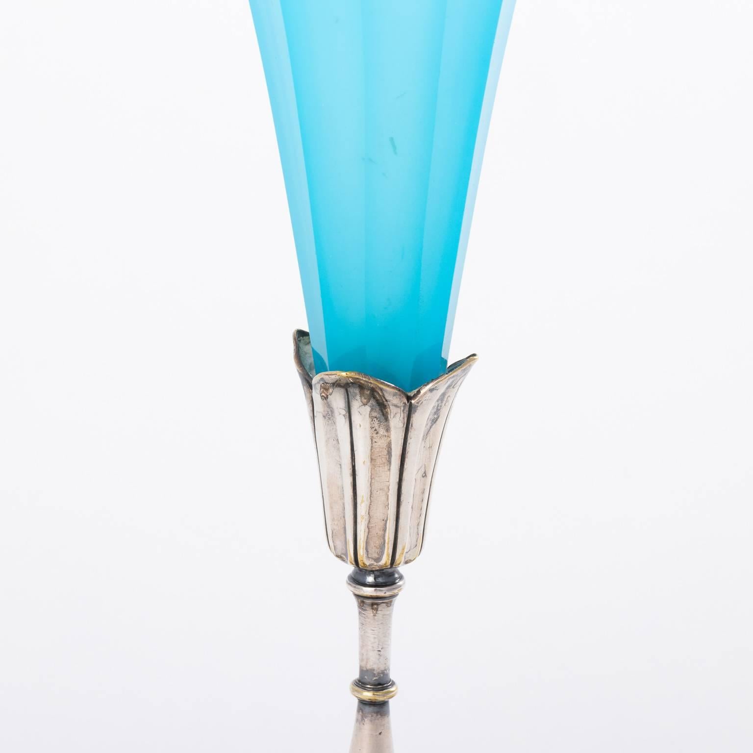 French Napoleon III Blue Opaline Glass Trumpet Epergne Vase, circa 1900s In Good Condition In Stamford, CT