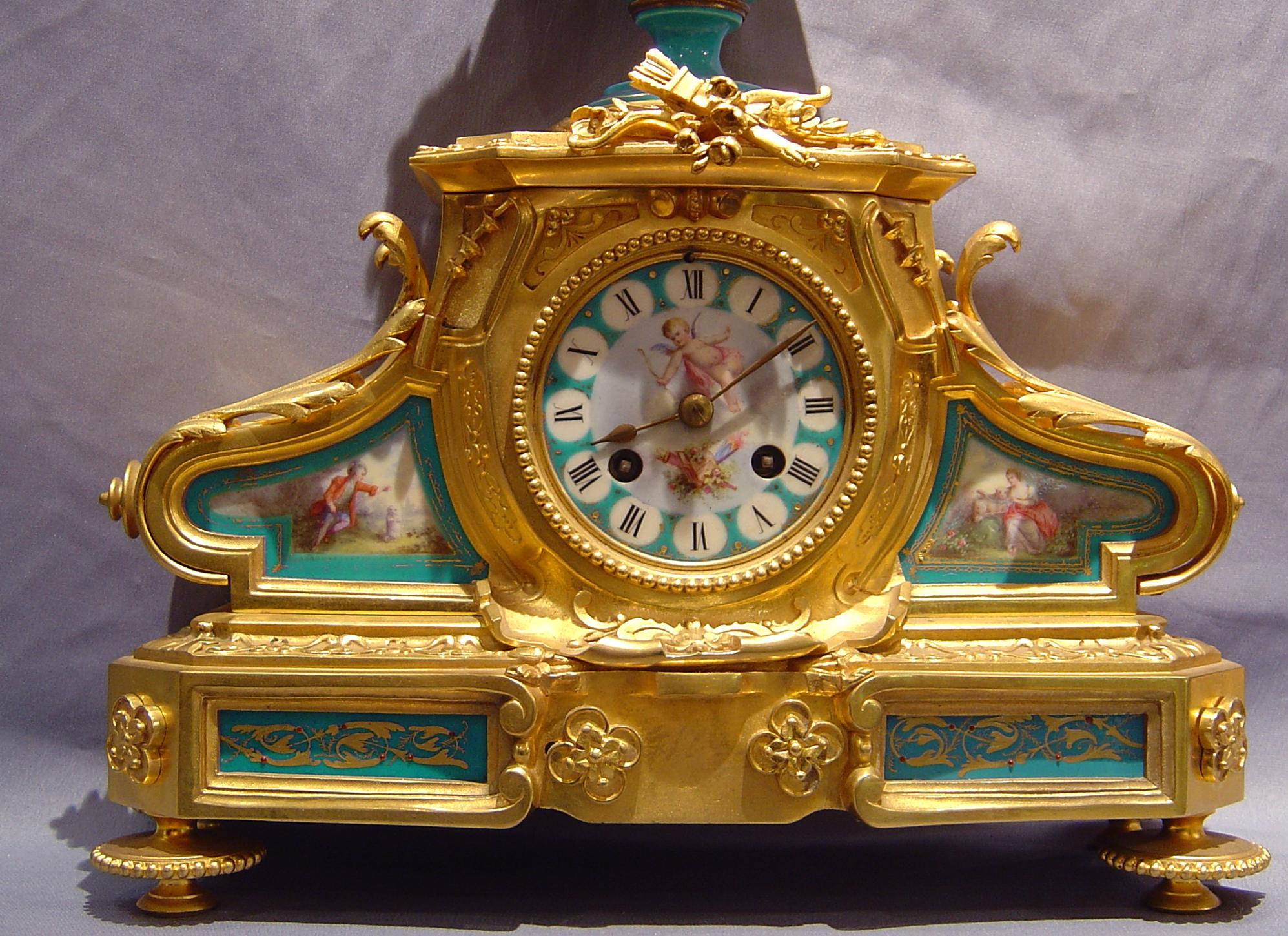 Late 19th Century French Napoleon III blue porcelain and ormolu clock For Sale