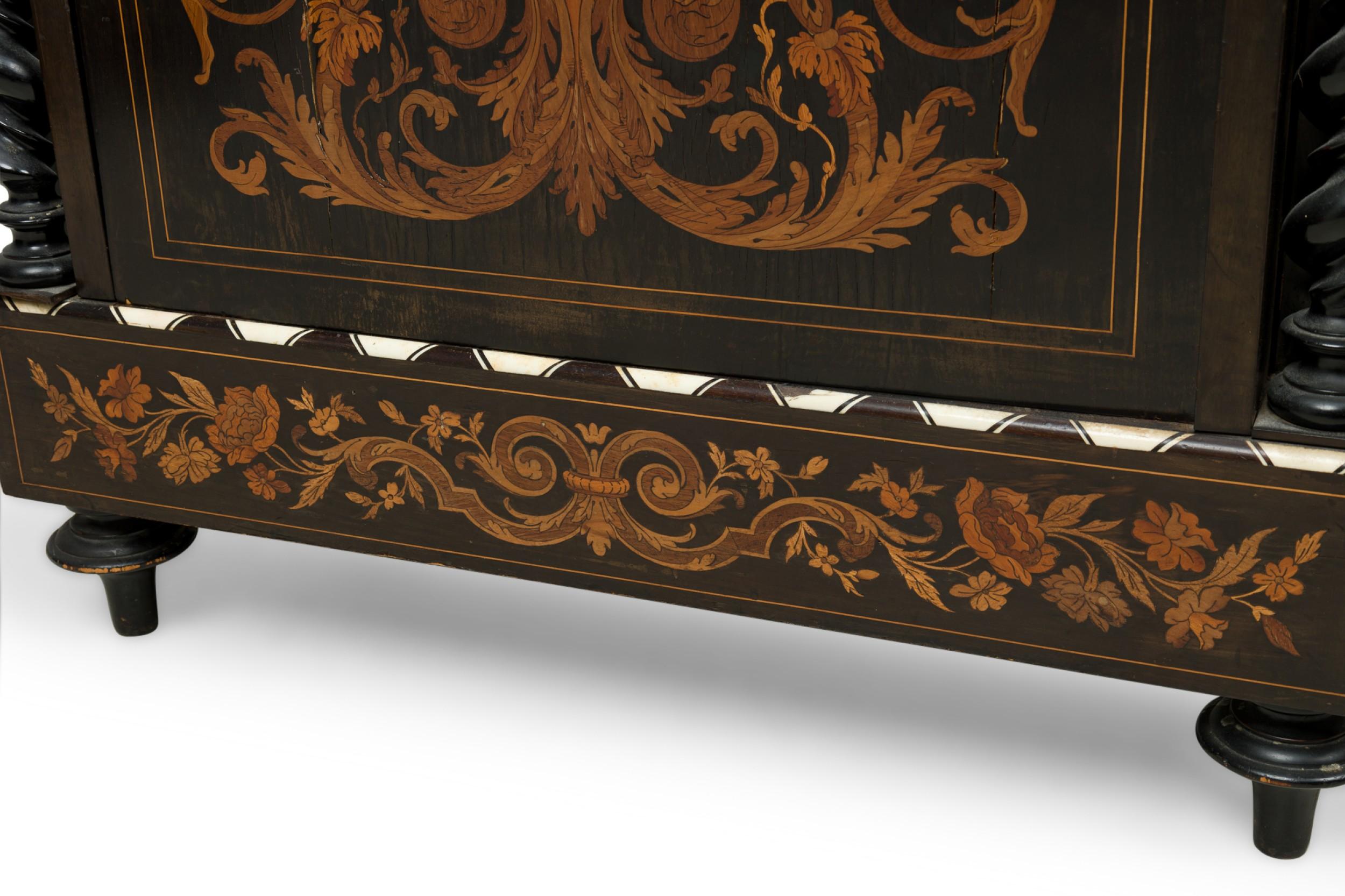 French Napoleon III Bone and Wood Floral Inlaid Credenza Cabinet For Sale 4