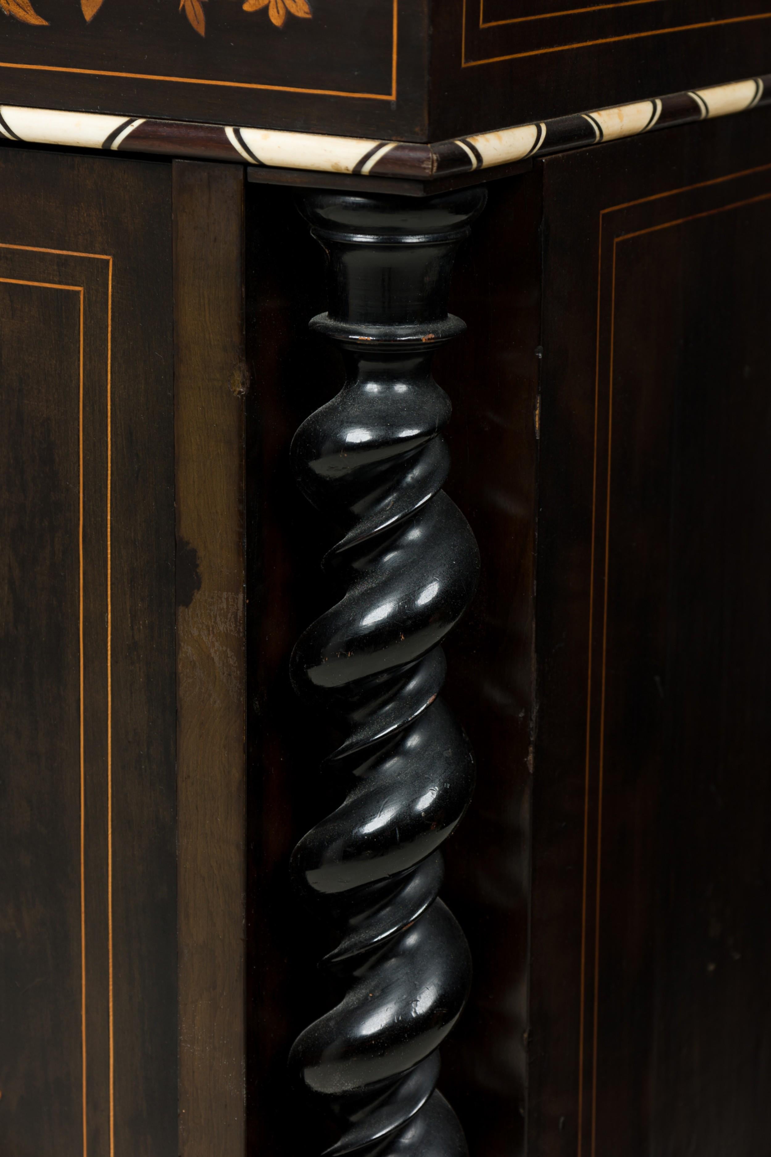 19th Century French Napoleon III Bone and Wood Floral Inlaid Credenza Cabinet For Sale