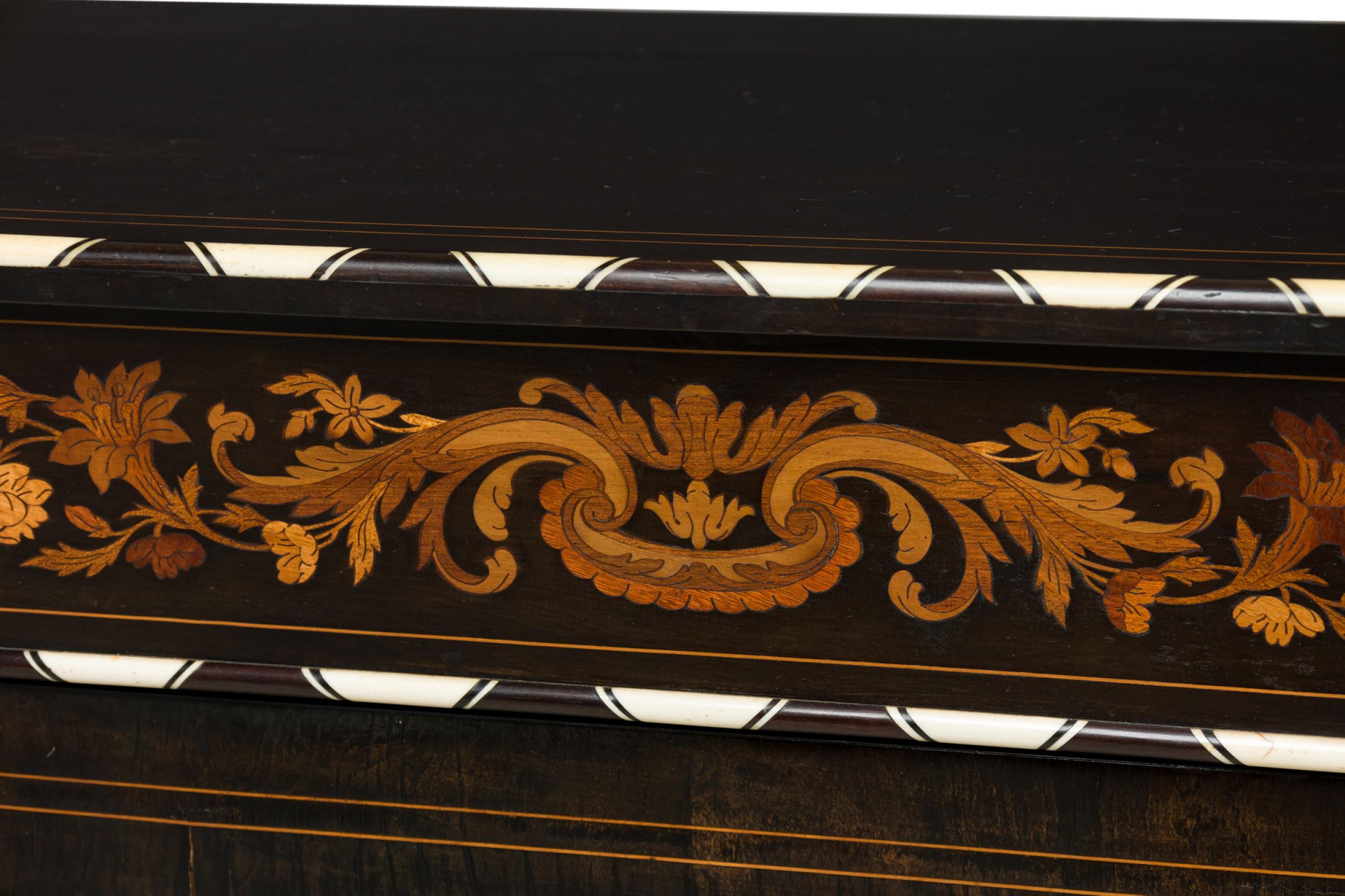 Giltwood French Napoleon III Bone and Wood Floral Inlaid Credenza Cabinet For Sale