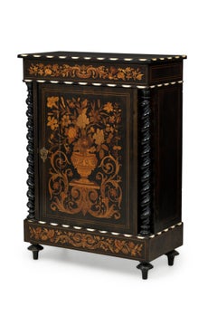 French Napoleon III Bone and Wood Floral Inlaid Credenza Cabinet