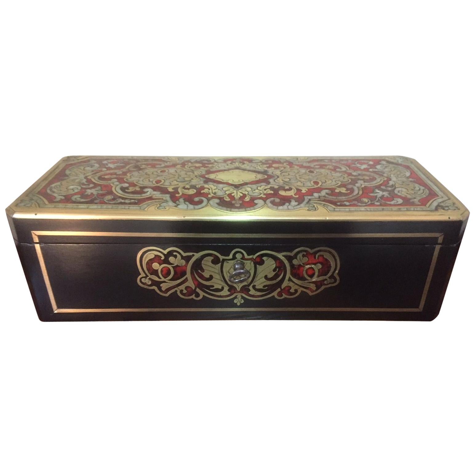 French Napoleon III "Boulle" Marquetry, Nacre and Gilded Brass Gloves Box