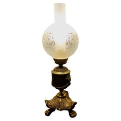 French Napoleon III Brass Oil Lamp Decorated with Lions and Chains 