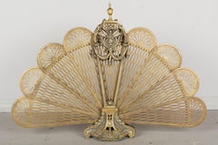 French Napoleon III Brass Peacock Fan Fire Screen
