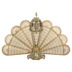 French Napoleon III Brass Peacock Fan Fire Screen