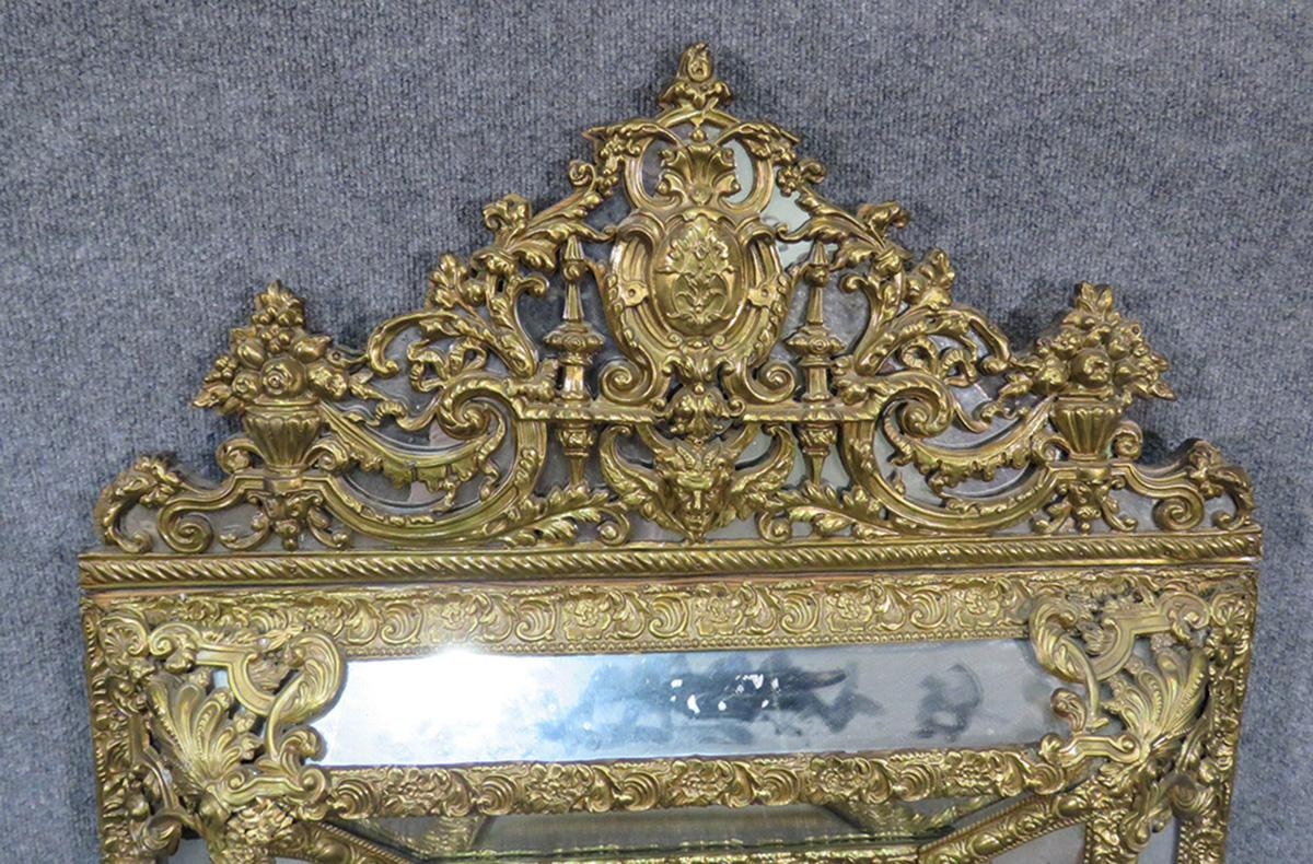 French Napoleon III Style Brass Repousee Cushion Mirror, circa 1920 2