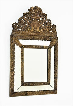 French Napoleon III Brass Repousse Rectangular Mirror