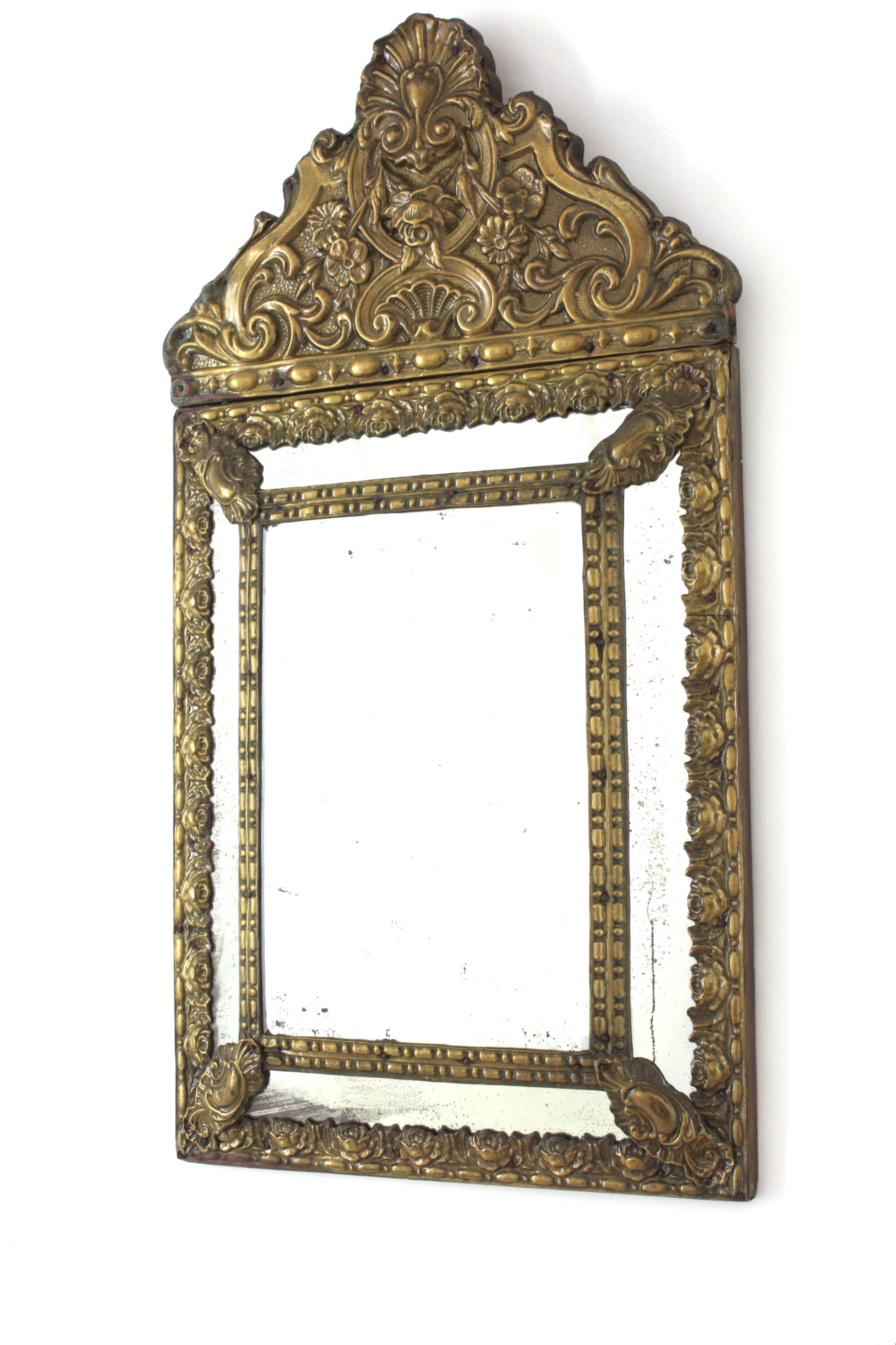 French Napoleon III Brass Repousse Mirror with Beveled Glass For Sale 6