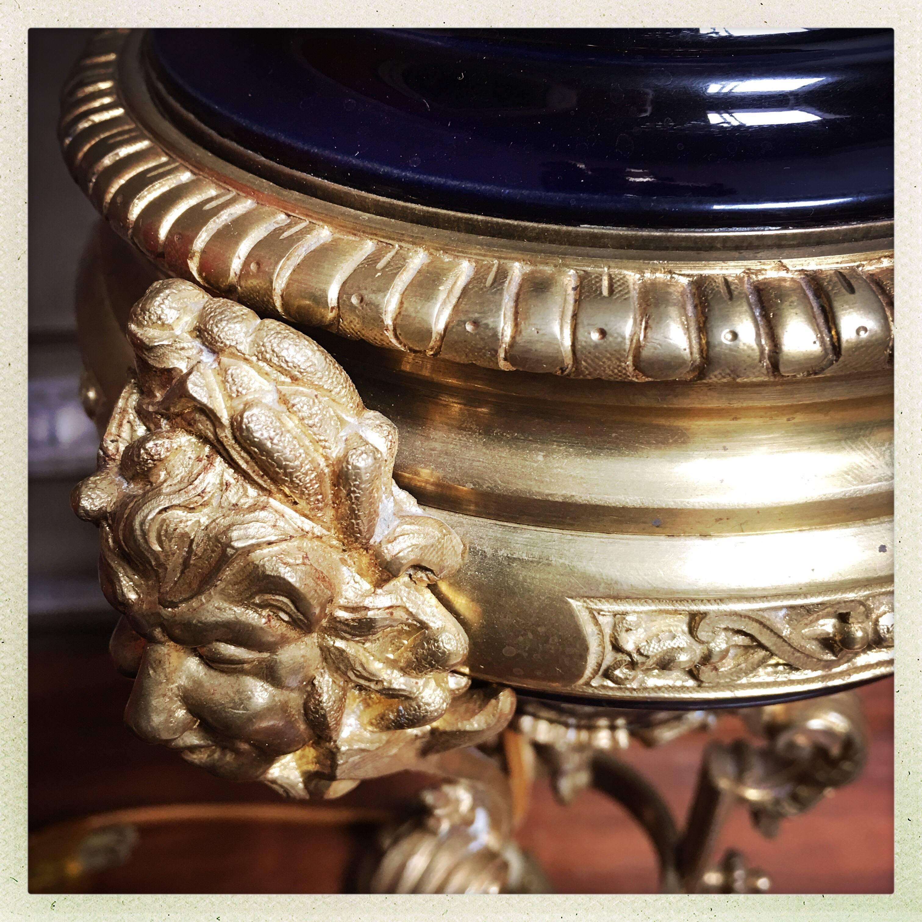 French Napoleon III Bronze and Cobalt Porcelain Lamp Base In Good Condition For Sale In Dallas, TX