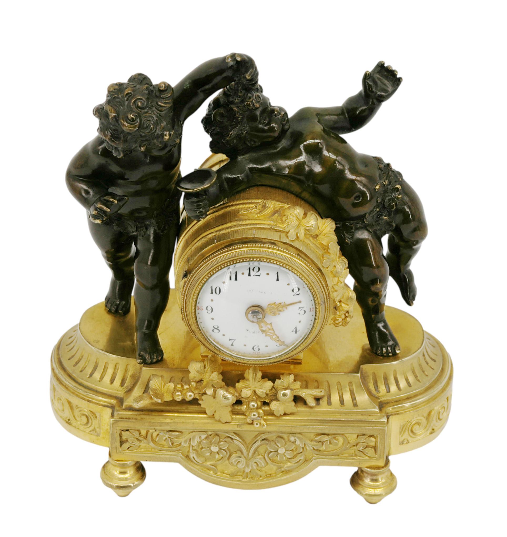 French Napoleon III Bronze Bacchus Putti Clock, 1870s In Good Condition For Sale In Saint-Amans-des-Cots, FR