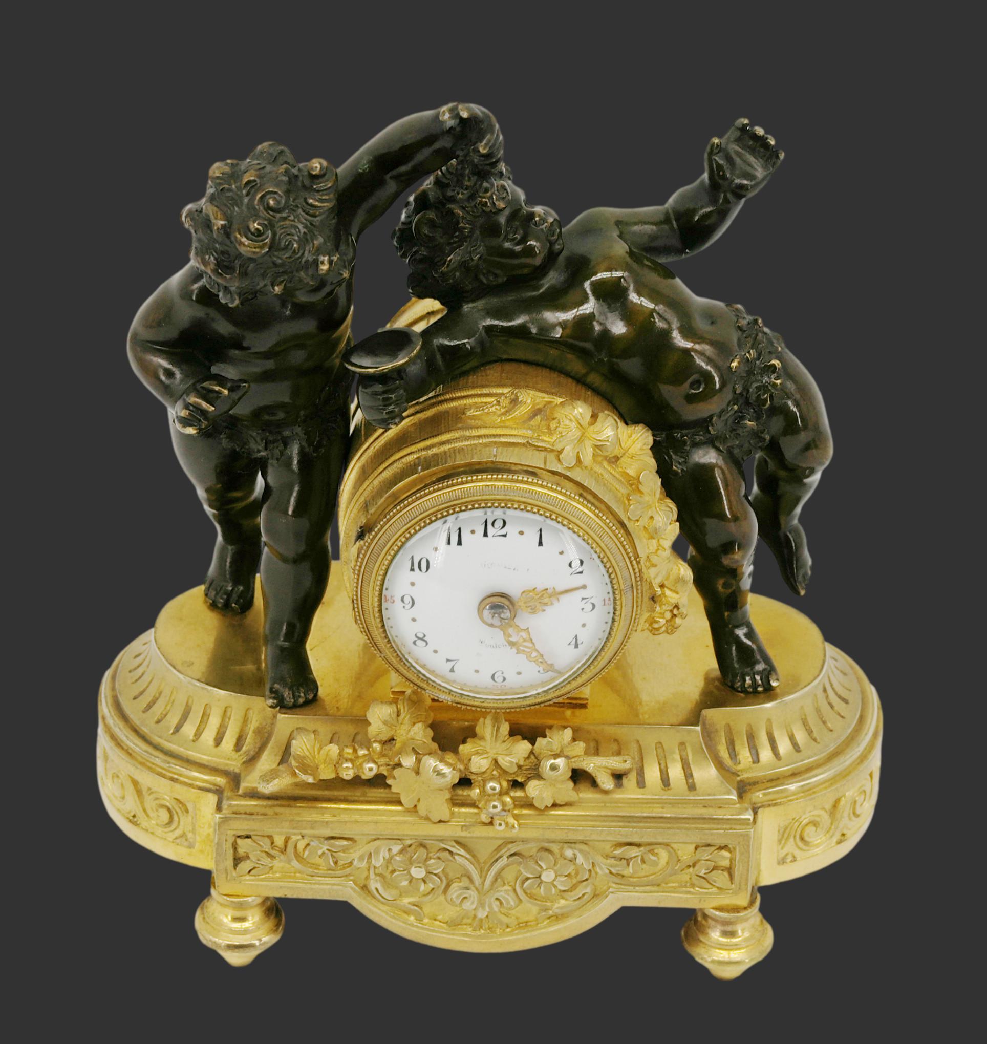 Late 19th Century French Napoleon III Bronze Bacchus Putti Clock, 1870s For Sale