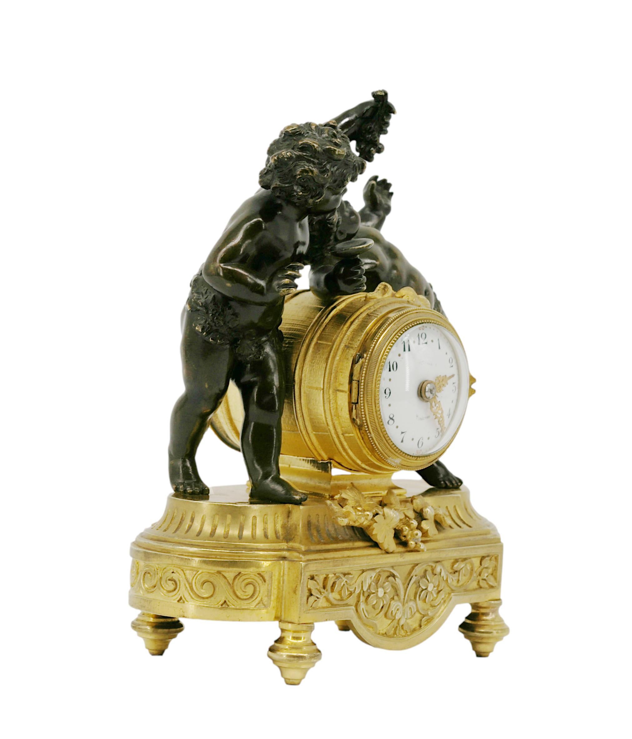 French Napoleon III Bronze Bacchus Putti Clock, 1870s For Sale 1