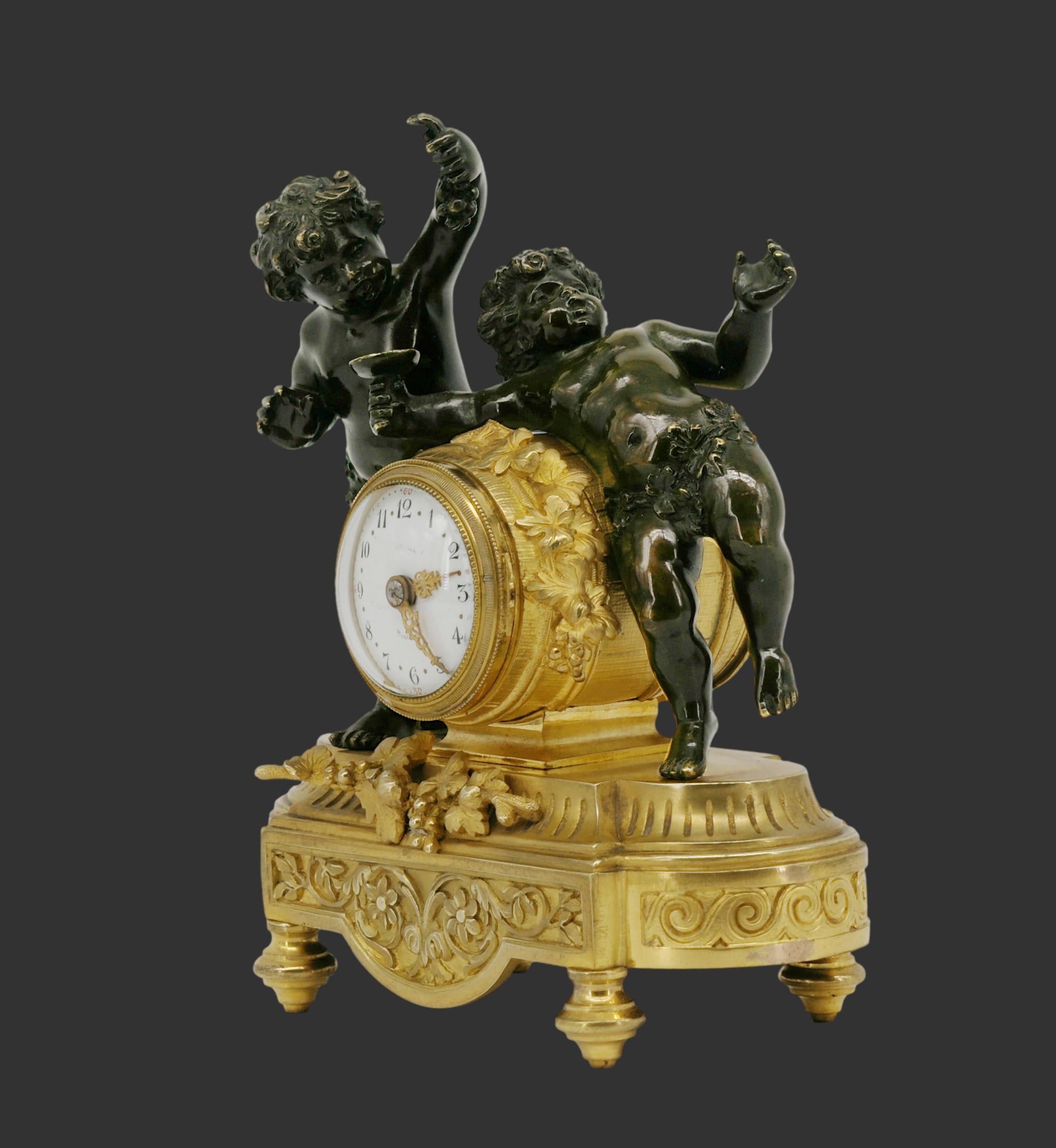 French Napoleon III Bronze Bacchus Putti Clock, 1870s For Sale 4