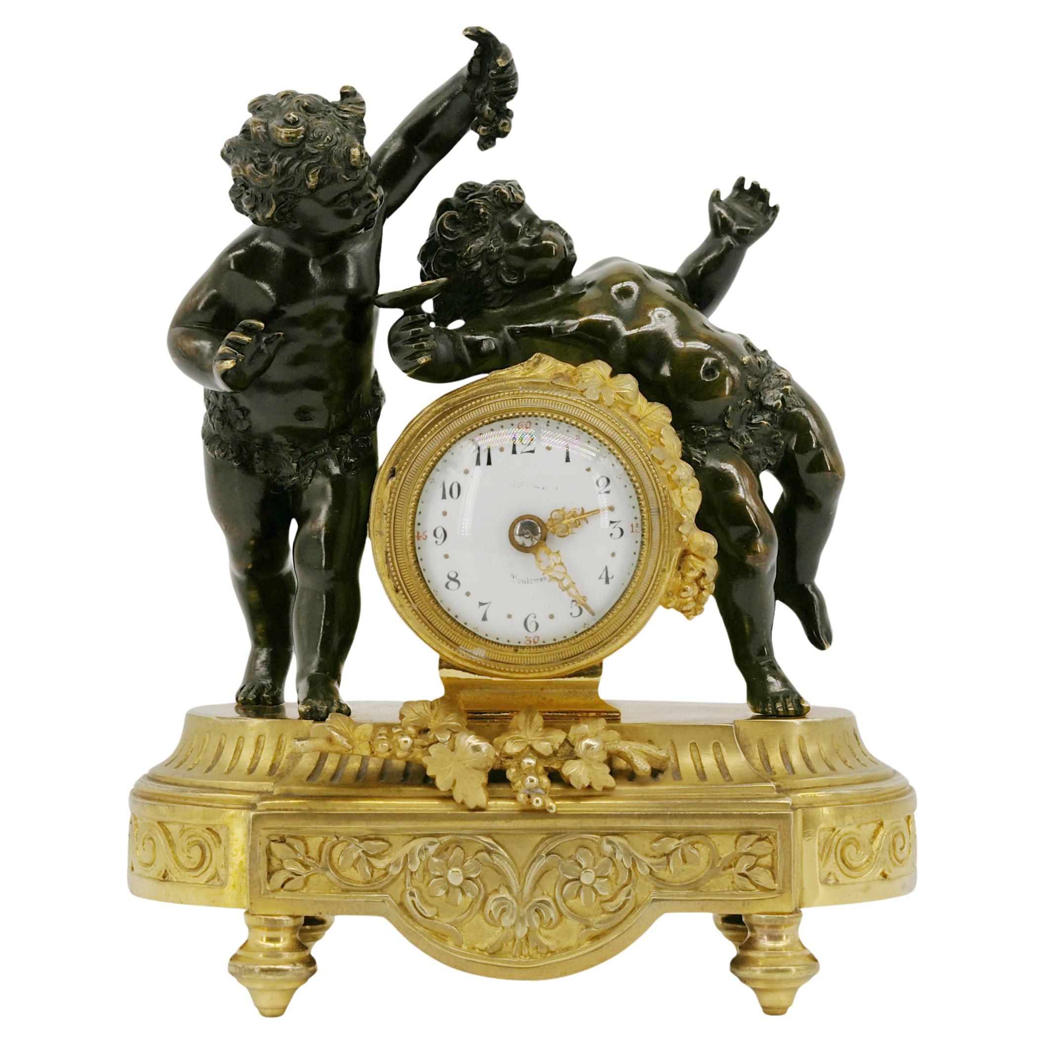 French Napoleon III Bronze Bacchus Putti Clock, 1870s For Sale