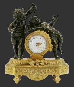 Antique French Napoleon III Bronze Bacchus Putto Clock, 1870s