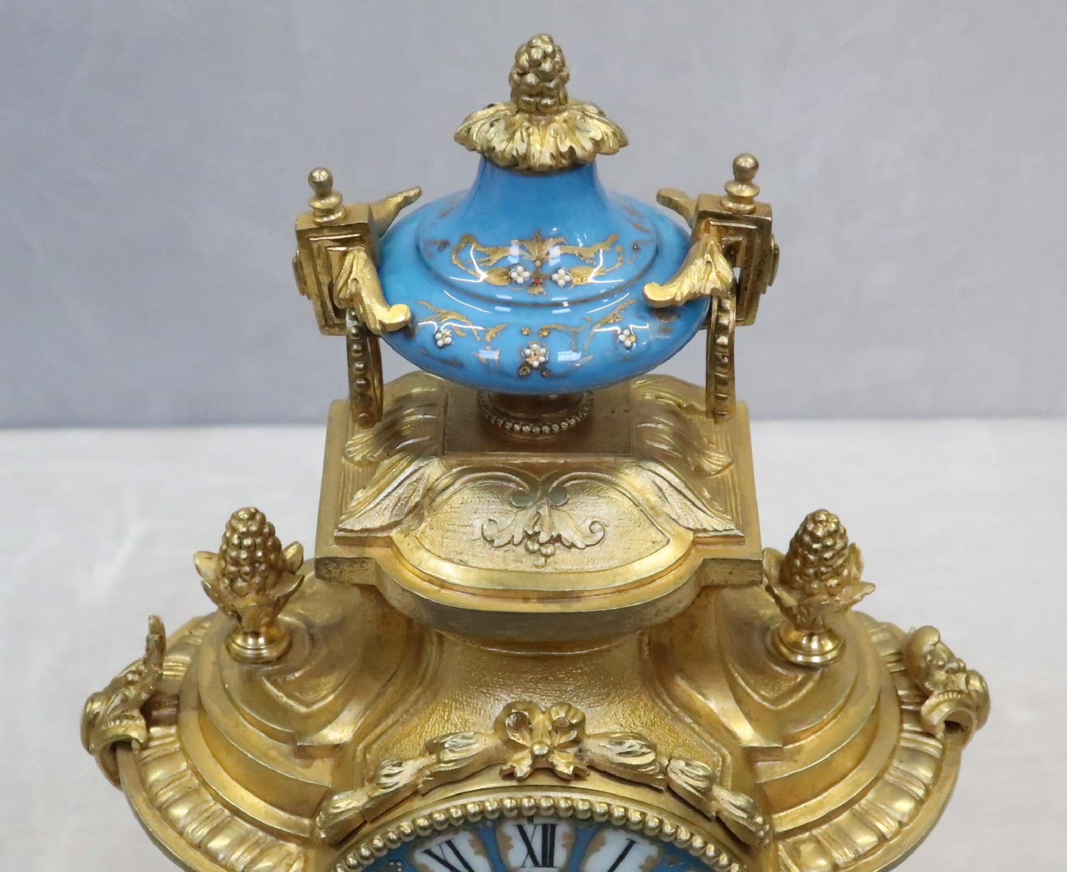 19th Century French Napoleon III Bronze Gilt and Porcelain Mantel Clock by Japy Freres For Sale
