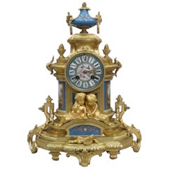 French Napoleon III Bronze Gilt and Porcelain Mantel Clock by Japy Freres