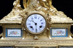 French Napoleon III Bronze Gilt and Porcelain Mantel Clock