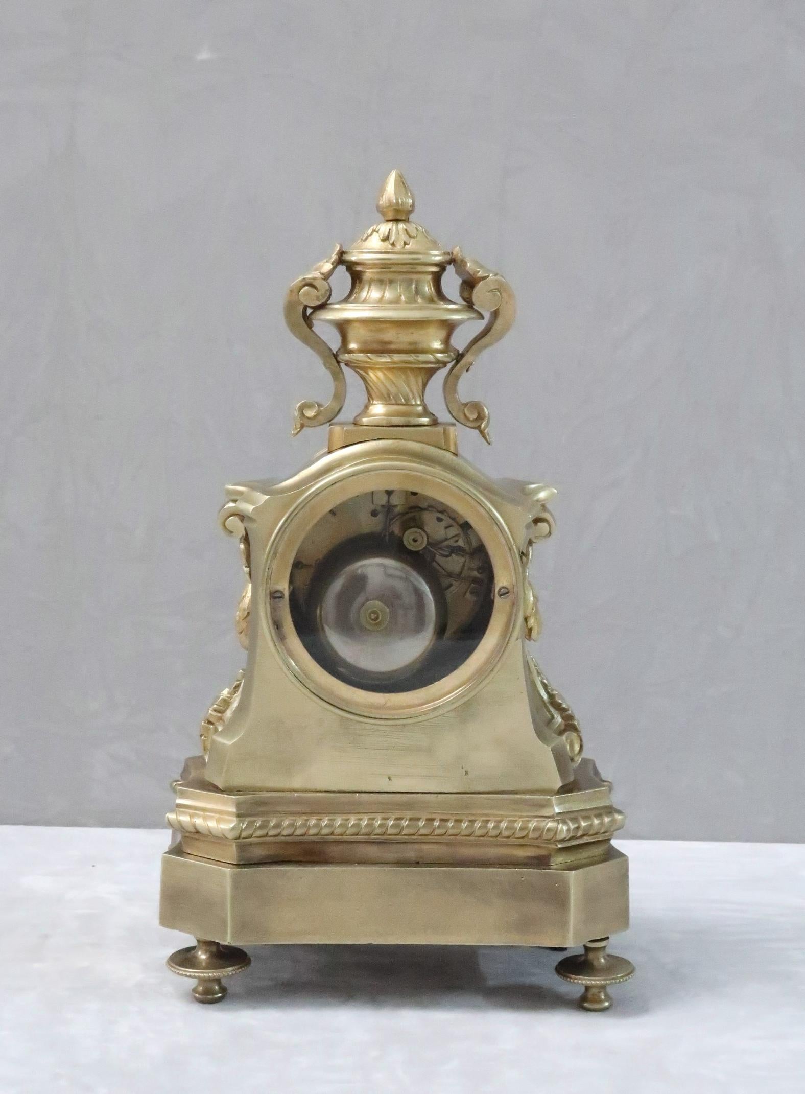 French Napoleon III Bronze Gilt Mantel Clock with Porcelain Panels For Sale 2