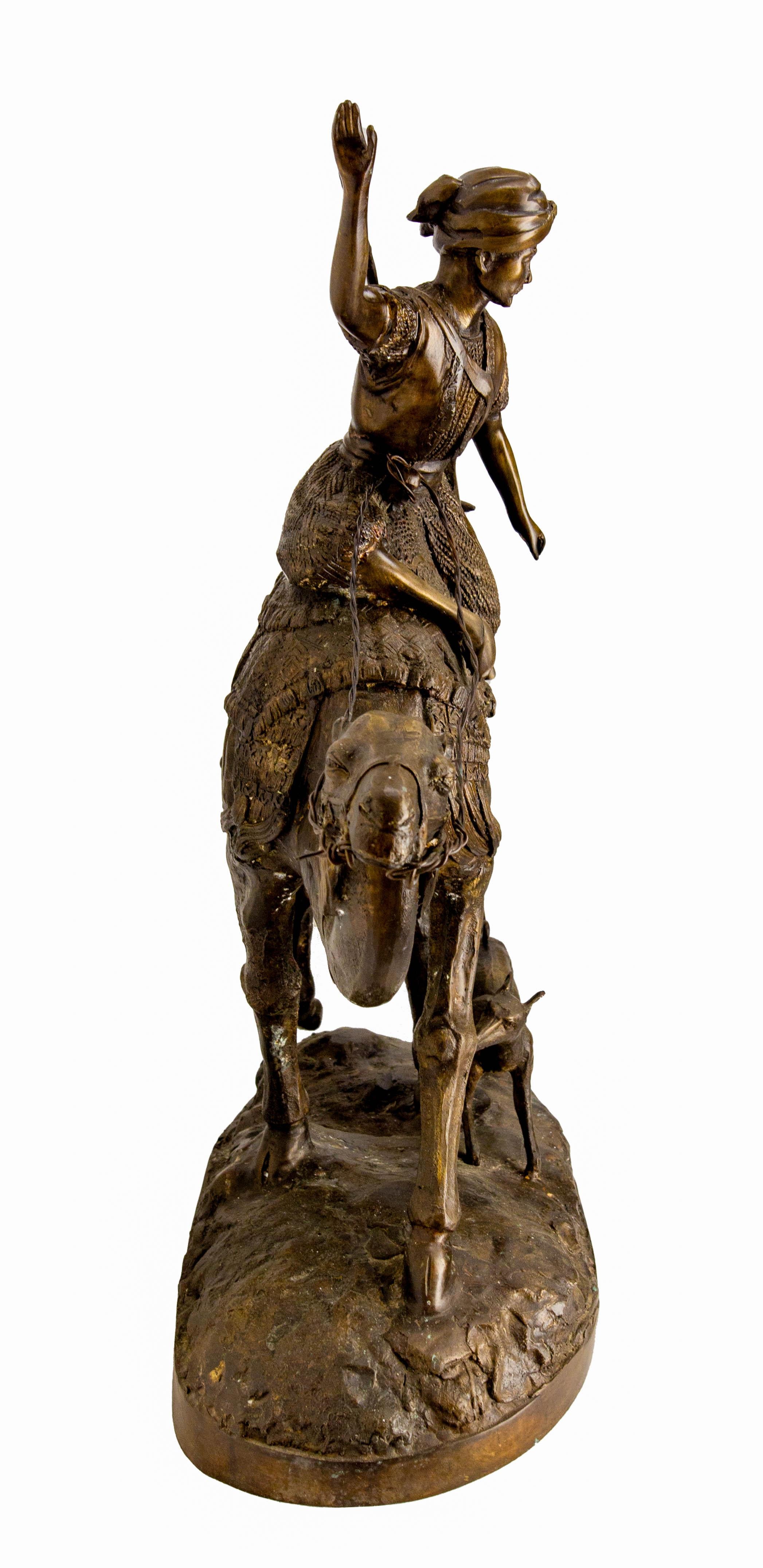 Late 19th Century French Napoleon III Bronze Hunter Camel and Dog circa 1890 For Sale