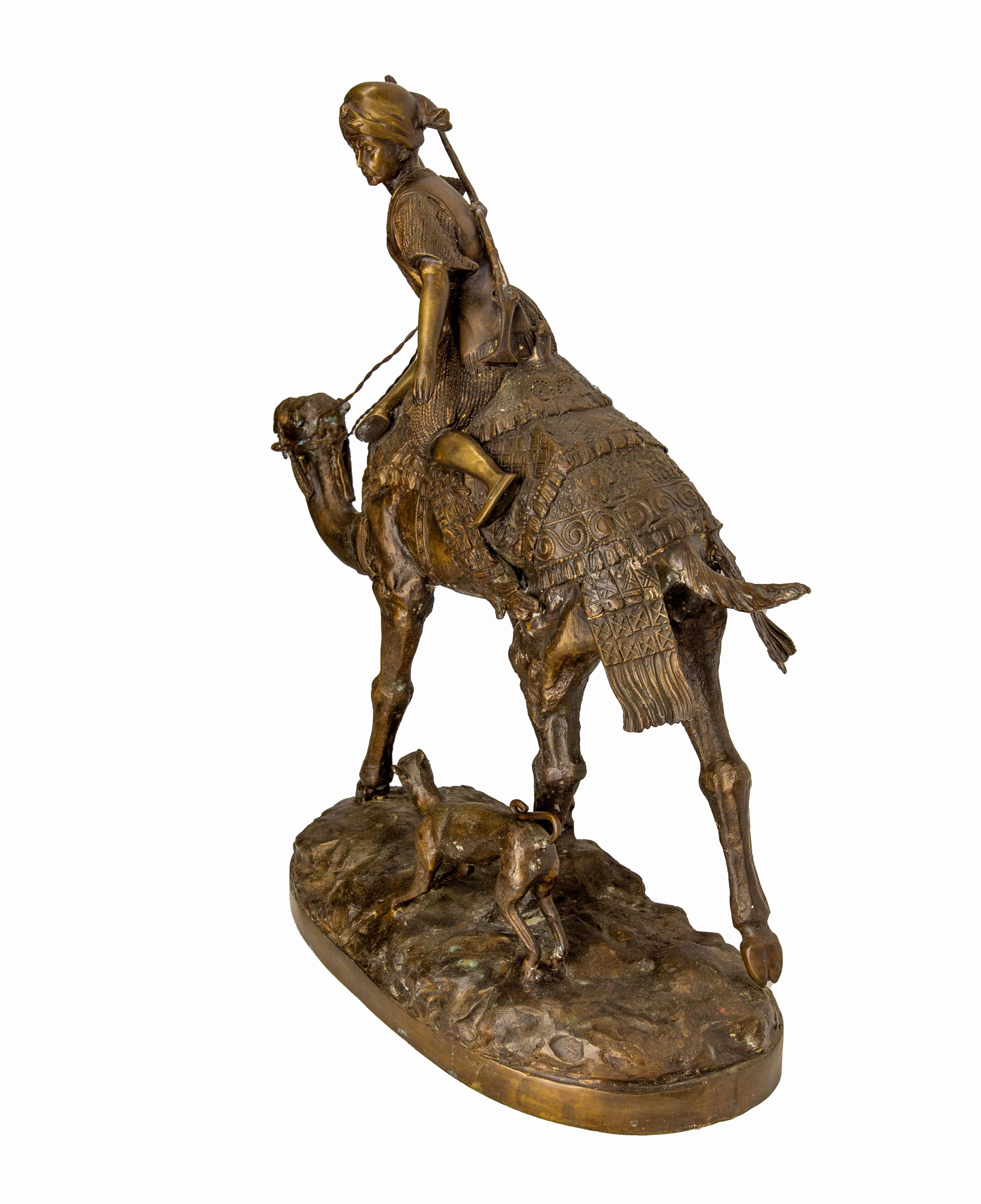 French Napoleon III Bronze Hunter Camel and Dog circa 1890 For Sale 1
