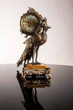 Reloj de chimenea francés Napoleón III pavo real de bronce Viot & Cie, S. XIX