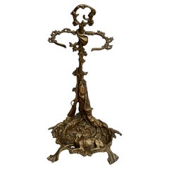 Vintage  French Napoleon III Bronze Umbrella Stand with Hunt Motifs