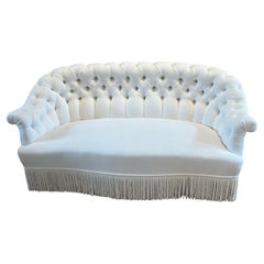 French Napoleon III Button-Back Salon Canapé or Settee with Fringed Skirt French Napoleon III Button-Back Salon Canapé or Settee with Fringed Skirt