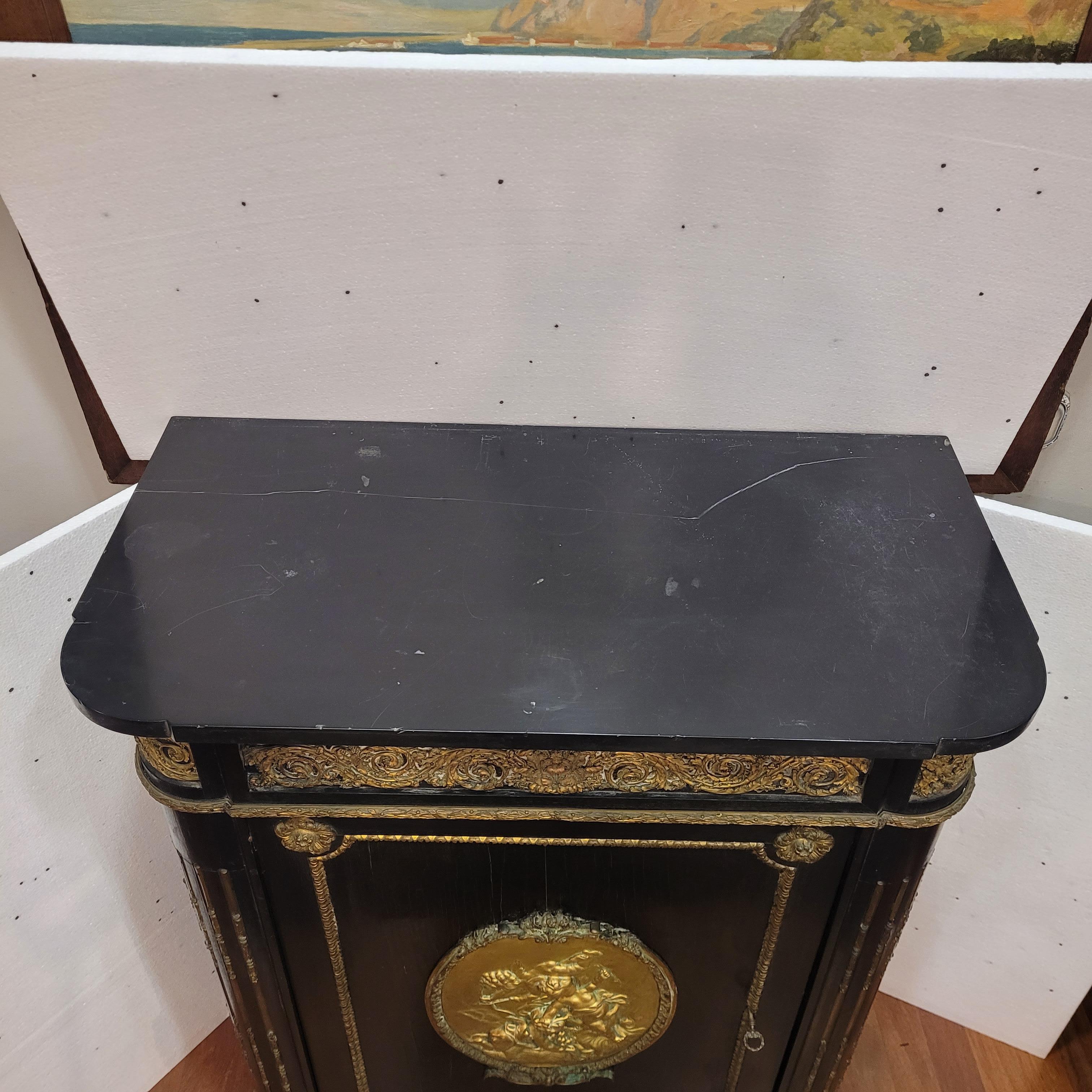 French Napoleon III Cabinet Buffet Entrée Black  Ormolu, Belgian Black Marble For Sale 7
