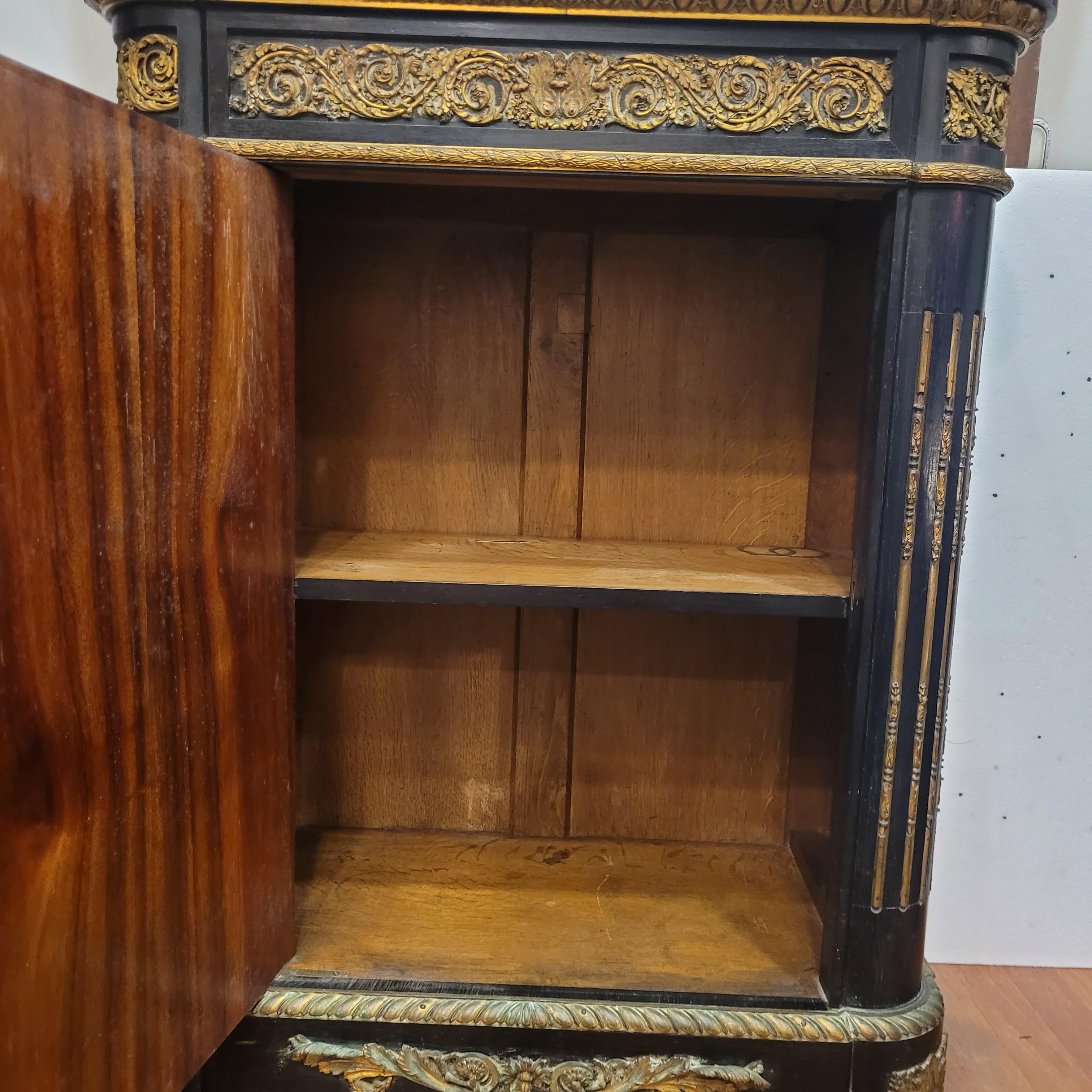 French Napoleon III Cabinet Buffet Entrée Black  Ormolu, Belgian Black Marble For Sale 9