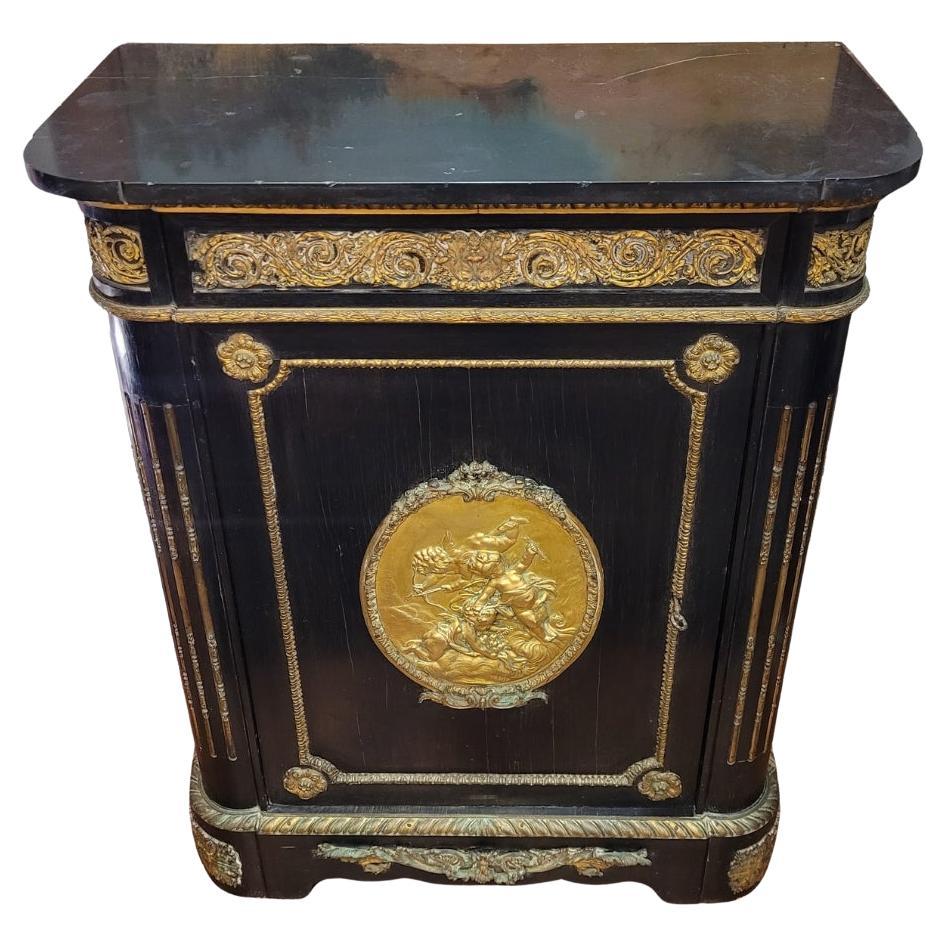 French Napoleon III Cabinet Buffet Entrée Black  Ormolu, Belgian Black Marble