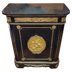 Antique French Napoleon III Cabinet Buffet Entrée Black  Ormolu, Belgian Black Marble