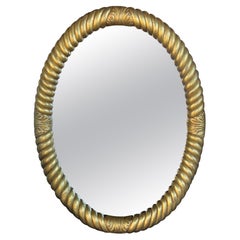 Antique French Napoleon III Carved Giltwood Rope-Twist Oval Mirror