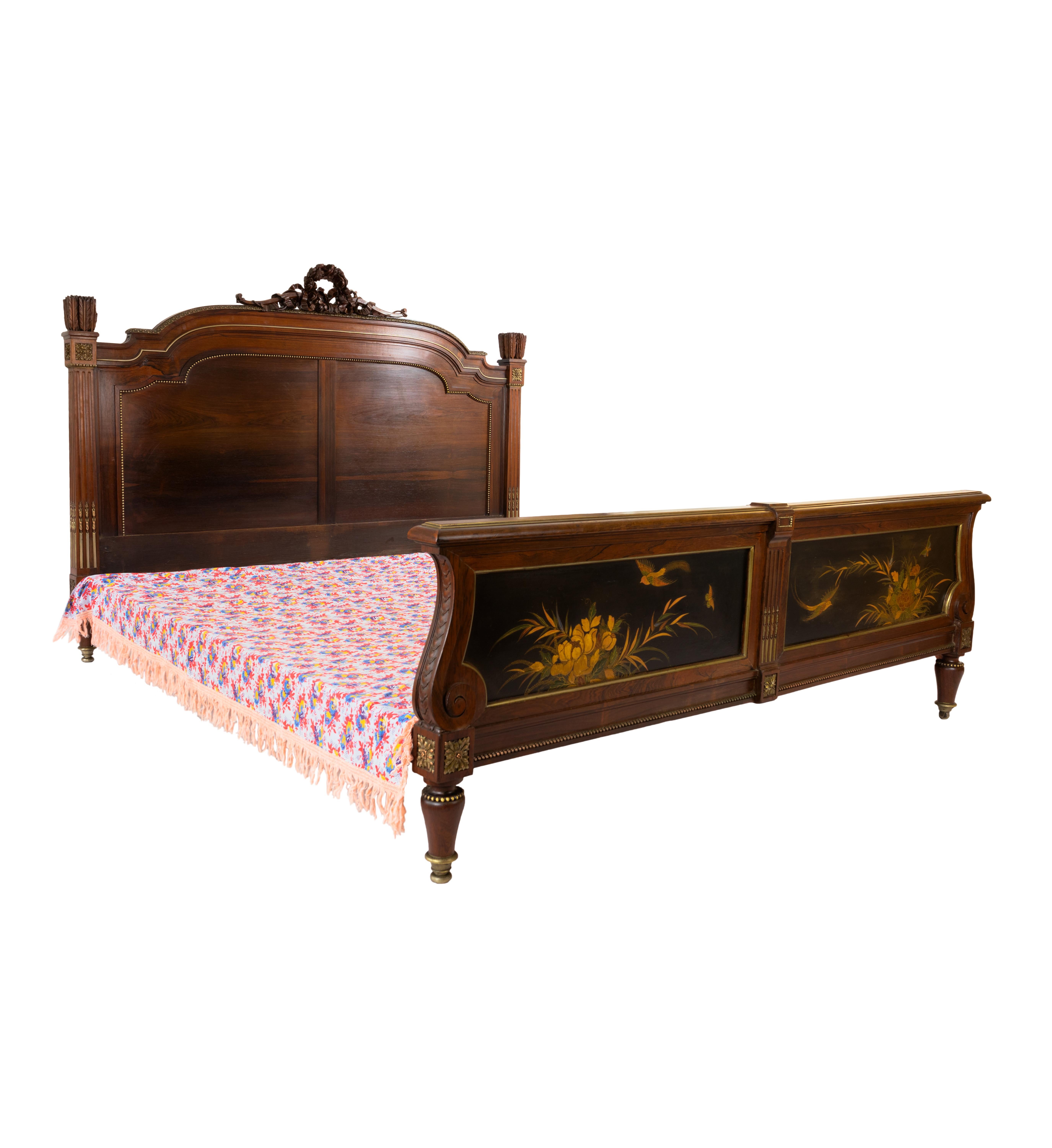 19th Century French Napoleon III Hand Carved Large Bed For Sale