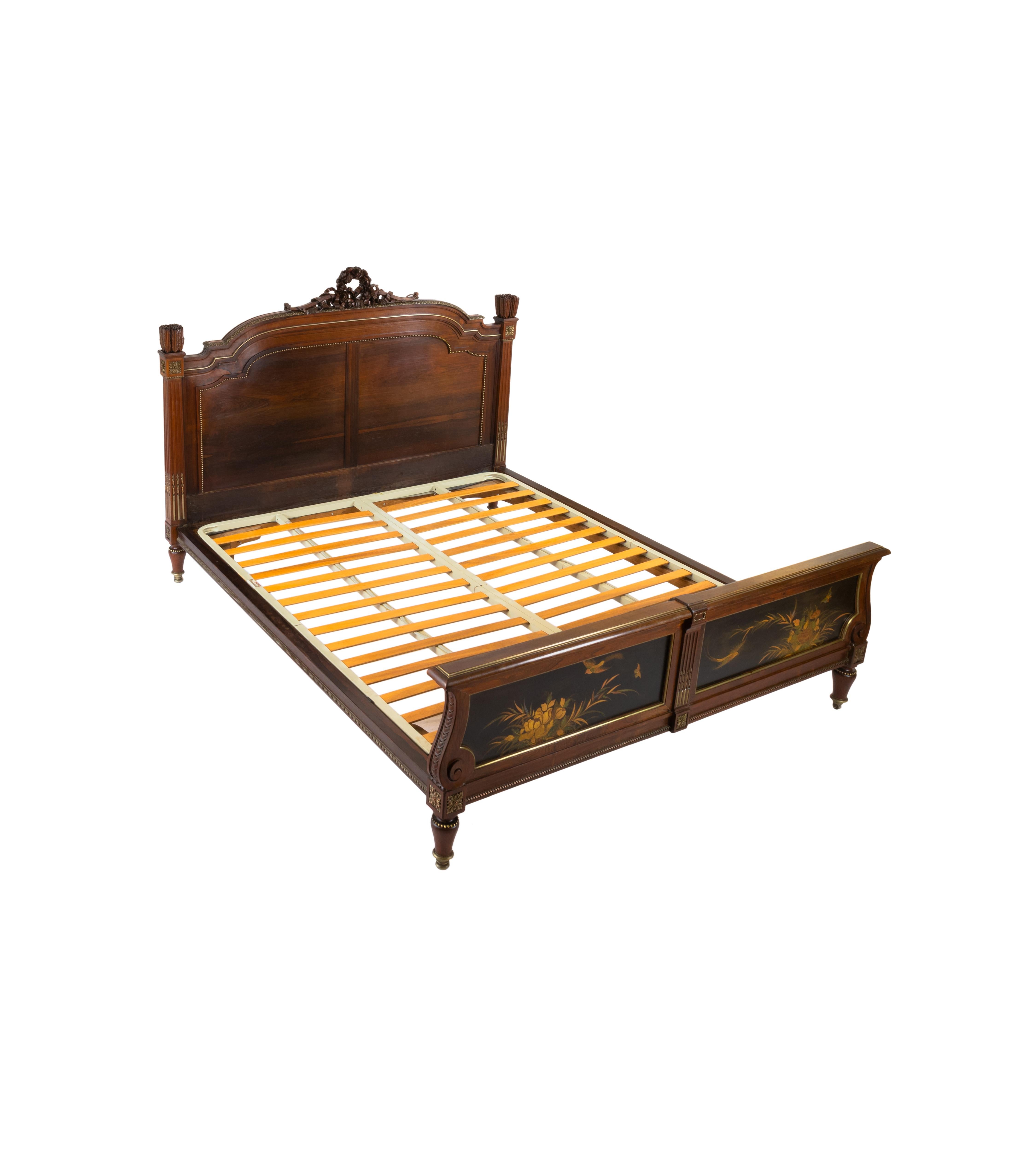 Wood French Napoleon III Hand Carved Large Bed For Sale